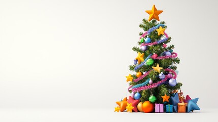 Fototapeta premium Colorful Christmas tree with ornaments and gifts