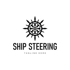 simple marine vehicle ship steering logo design illustration ship steering wheel for product branding template icon