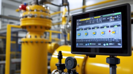 A yellow pipe with a black valve on it