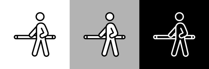 手すりを持って歩く人のイラスト。シンプルな線画のベクターアイコン。