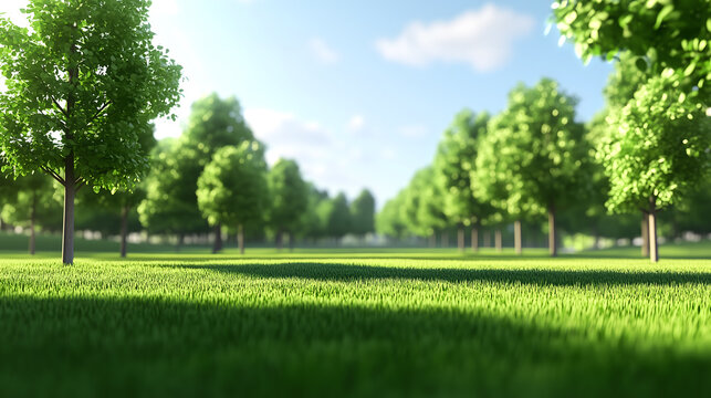a low poly 3d animated setting of a park with no people, only trees and grass. minimal detail.