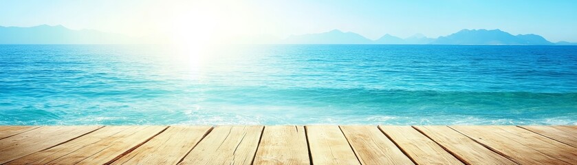 Fototapeta premium Serene oceanfront deck, experience tranquility with breathtaking coastal views tranquil