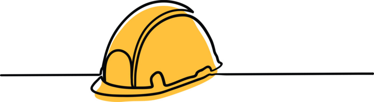 recommend clip art: Continuous single line drawing of yellow hard hat or safety helmet, Construction helmet line art vector illustration with copy space, good for poster, greeting, safety first, international labour day