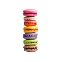 Colorful Macarons Stacked on White Background.