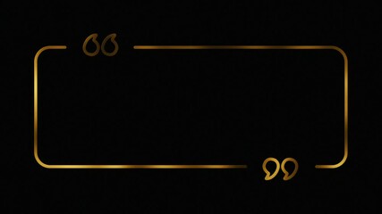 Quote box frame. Empty Quote bubble icon. Copy Space. Texting quote boxes. Text border. Quotation Mark Border. Text Box. Blank frame. Gold. Line art. Isolated on black background. Typographical frame.