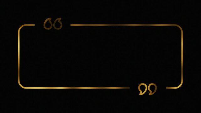 Quote box frame. Empty Quote bubble icon. Copy Space. Texting quote boxes. Text border. Quotation Mark Border. Text Box. Blank frame. Gold. Line art. Isolated on black background. Typographical frame.