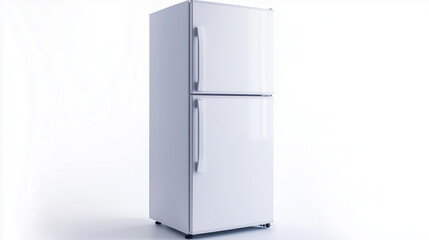 Sleek and Modern Refrigerator: A pristine white top-freezer refrigerator stands tall, showcasing its minimalist design and clean lines.