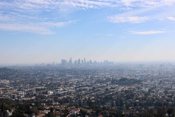 Aerial View of Los Angeles Cityscape Under Hazy Skies