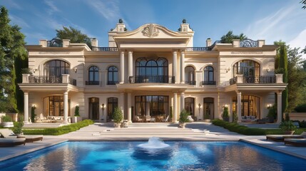 Fototapeta premium Design stages of luxury villa. architecture modern. Ultra realistic. Photorealistic