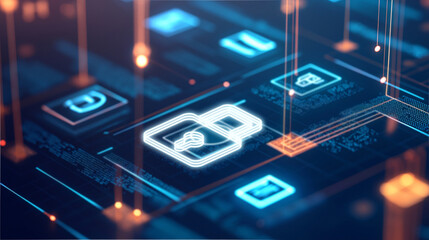 Obraz premium A computer screen with a glowing lock symbol on it