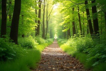 Obraz premium Narrow Trail in a Lush Green Forest 