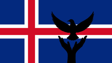 Silhouette of a Dove Being Released on an Iceland Flag