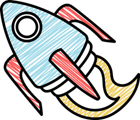 Hand-drawn rocket doodle childish style illustration