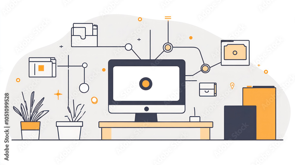 Poster a computer monitor with a large screen and a small screen on the right. the monitor is surrounded by