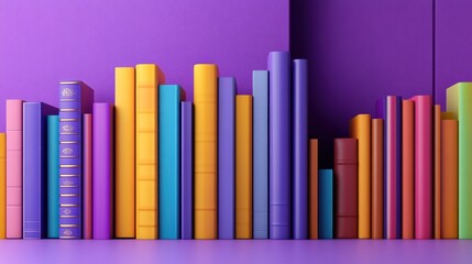 Obraz premium Collection of colorful books on purple background, 3d rendering, AI generated image