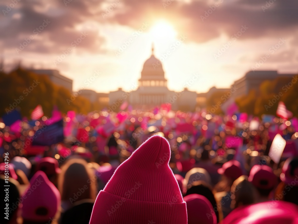 Wall mural Empowering Voices A Sea of Pink at the Capitol for Women's Rights and Social Justice