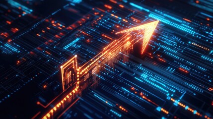 Obraz premium Digital Arrow Soaring Through Cyberspace: Abstract Technology Background with Glowing Lines