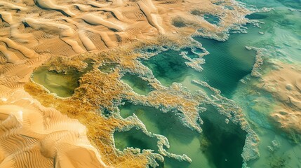 Naklejka premium Aerial View of Flooded Sahara Desert with Water Pockets