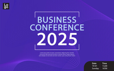 Fototapeta premium Create a professional impact with this abstract business conference banner. A sleek dark blue and purple background featuring modern wave lines, designed for corporate events and seminars
