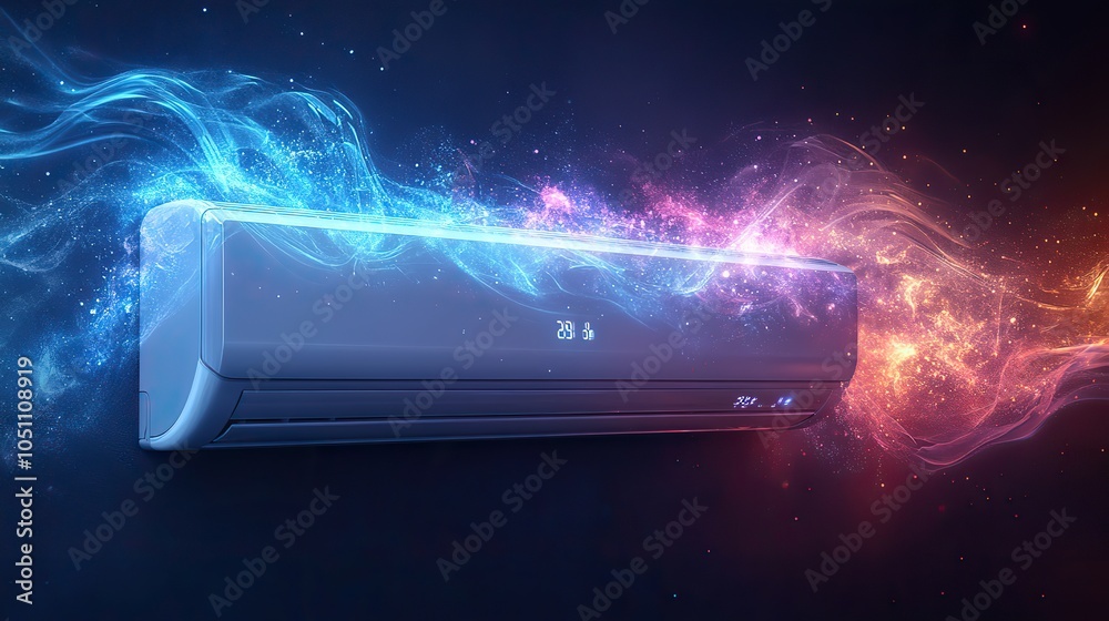 Aufkleber vector air conditioner showing cold wind waves and control modes.illustration