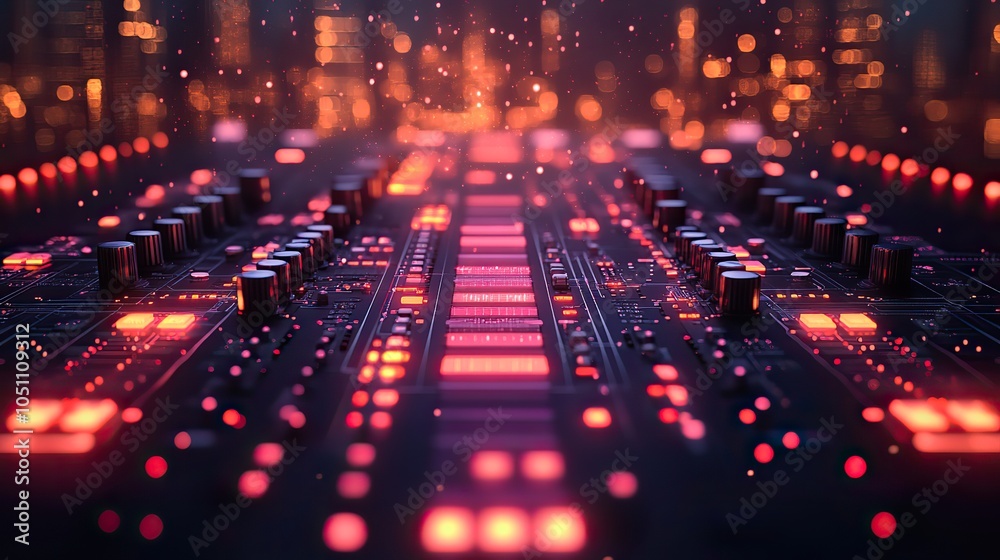 Leinwandbilder background featuring an audio spectrum and digital circuit patterns, creating an immersive visual.illustration