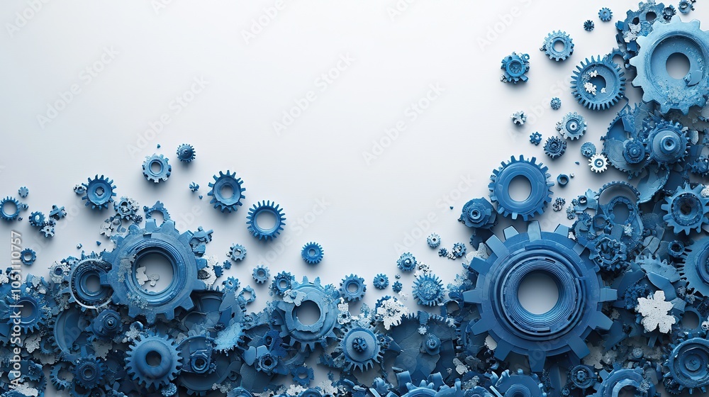 Aufkleber banner featuring blue gears on white background reflects high-tech innovation with space for custom 