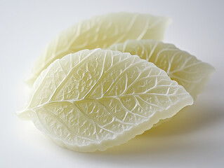 Delicate soap carvings shaped like leaves showcase intricate patterns and textures, highlighting artistry of minimalism. These elegant pieces add touch of nature inspired beauty to any setting