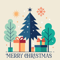 Fototapeta premium Festive Christmas card with a colorful silhouette of trees. Generative AI.