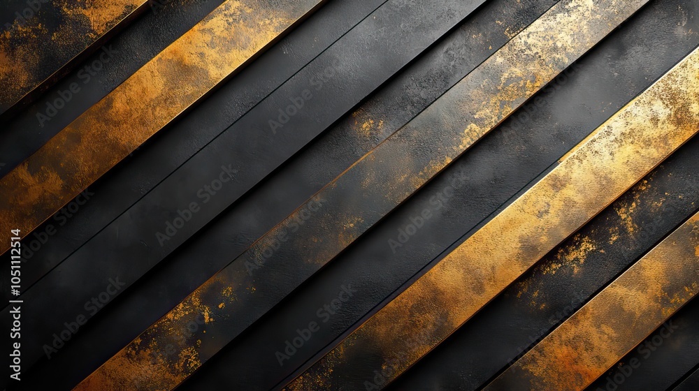 Poster black background with golden diagonal lines forming flat color blocks in minimalist composition.stock photo