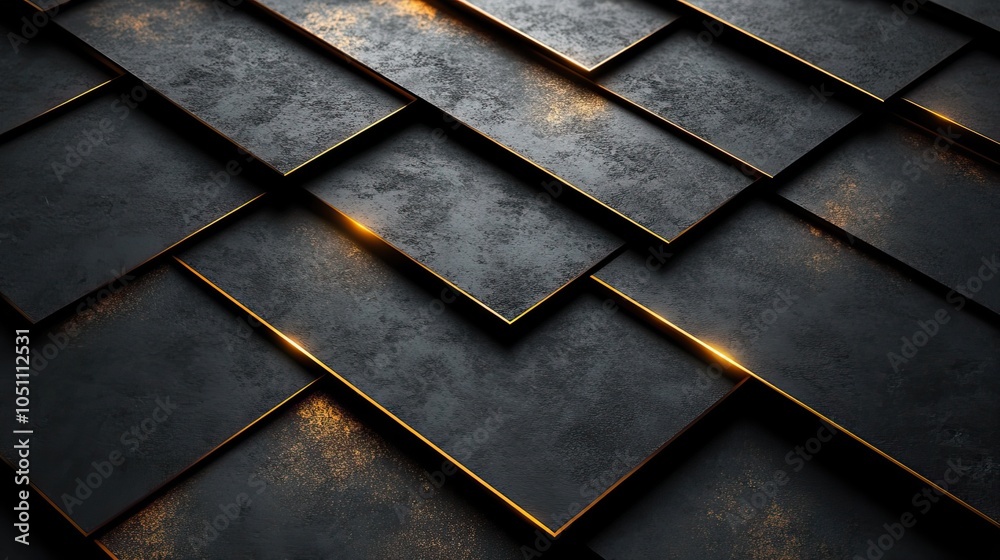 Aufkleber black background with golden diagonal lines forming flat color blocks in minimalist composition.