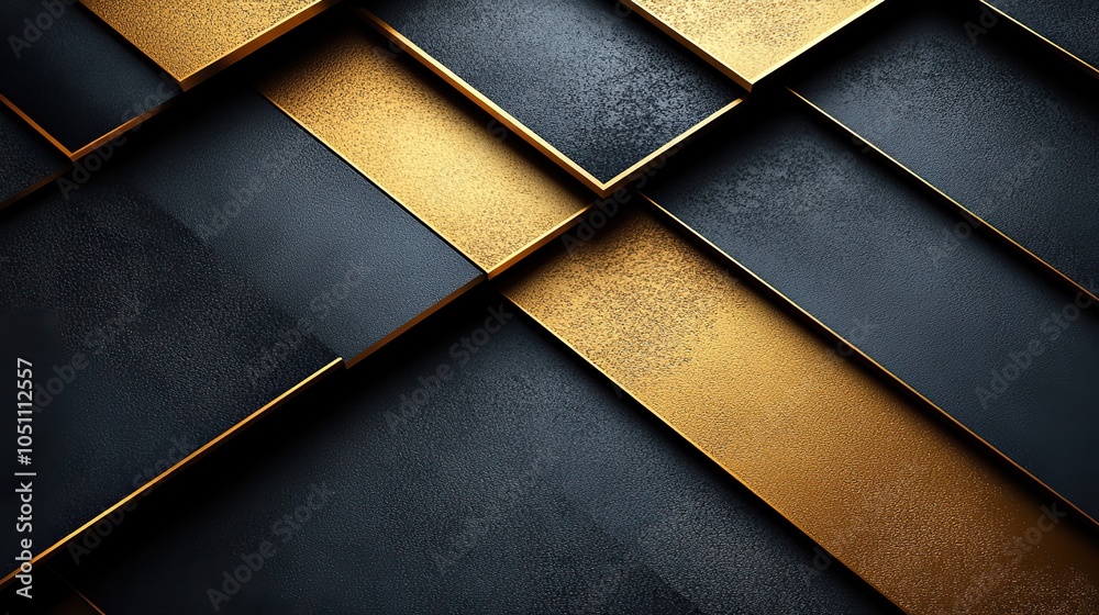 Poster black background with golden diagonal lines forming flat color blocks in minimalist composition.illustration