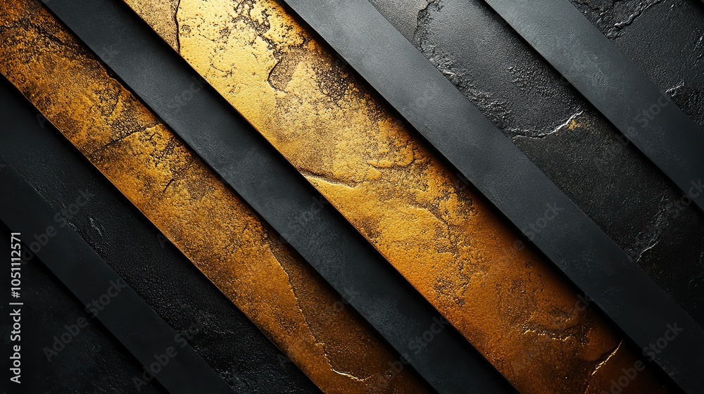 Poster black background with golden diagonal lines forming flat color blocks in minimalist composition.image