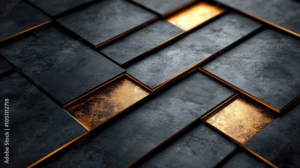 Poster black background with golden lines, creating an elegant and geometric design, perfect for formal and