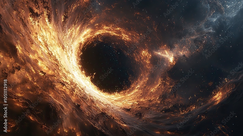 Poster black hole in abstract space emits sparks of light, creating dramatic cosmic scene for wallpaper.ima