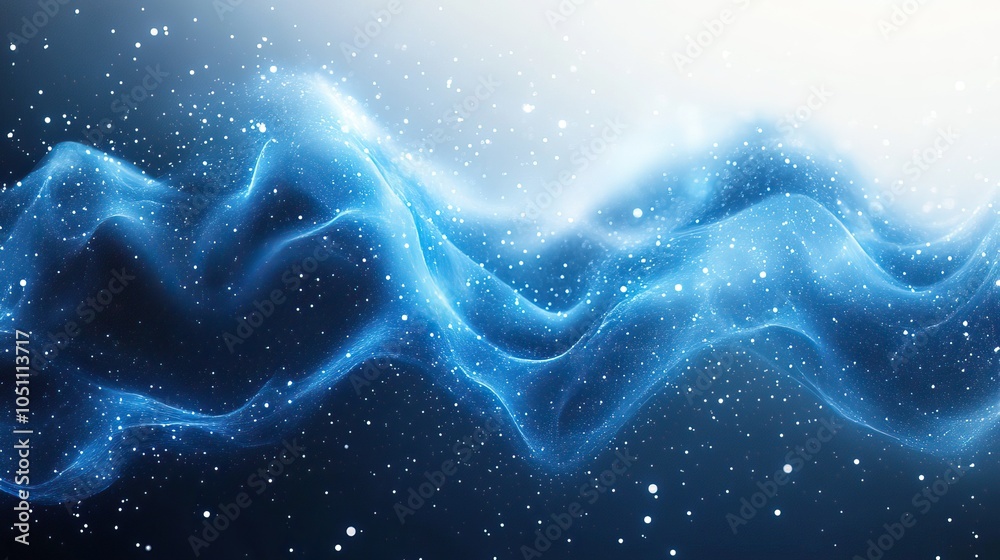 Aufkleber blue and white background with wave-like elements, dots, and lines, creating gradient effect.image