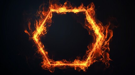 Burning fire frame in the shape of a pentagon generative ai
