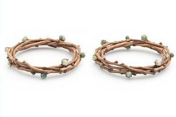 Natural twig bracelets adorned with green beads, perfect for eco-friendly fashion and unique accessories.