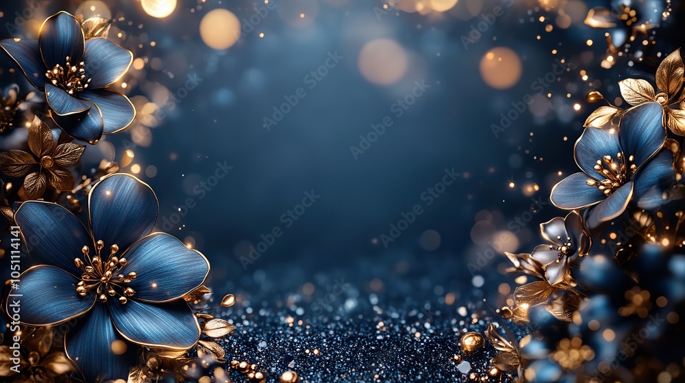 Poster blue background with golden decorations, representing formal and elegant style with large space for 