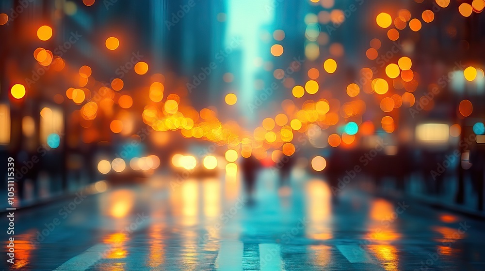 Poster blurred cityscape with soft golden lights in the background, creating warm urban atmosphere.image