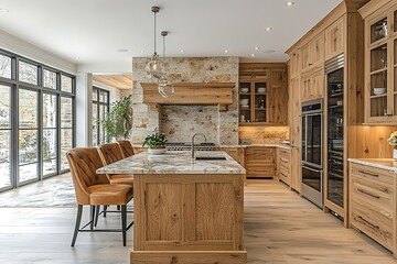 Obraz premium Inviting and spacious, this modern kitchen seamlessly blends rustic charm with contemporary elegance.
