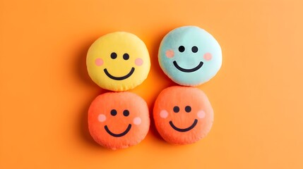 Obraz premium Cheerful Smiling Emoticons or Emoji Icons in Bright Orange Color,Simple Playful Digital Graphic Design with Minimal Geometric Shapes on Contemporary Vibrant Background