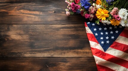 Obraz premium A large American flag waves in the wind against a bright blue sky with white clouds,