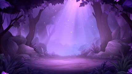 Fototapeta premium Ethereal light bathes a magical purple forest in an enchanted dreamscape