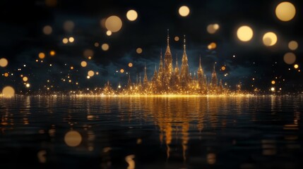Obraz premium Purplehued city lights reflecting in the water, an urban nightscape