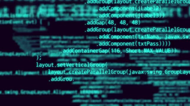 Hacking animation, footage of blue coding lines typing on a black background is suitable for illustrations of programming, errors, hackers, errors, software development and digital technology.