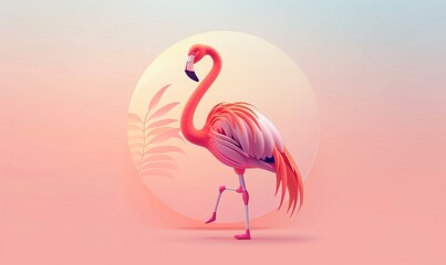 Fototapeta premium Cute flamingo animal avatar bright flamingo feather color with minimalist concept ai generated