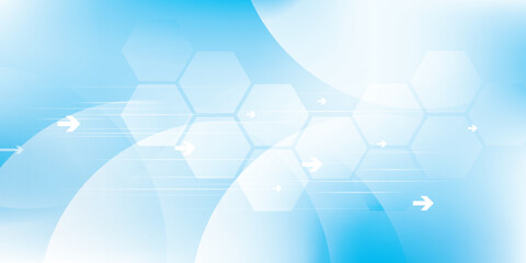 Modern abstract background in vector design with hexagonal patterns and arrows on a blue gradient. Ideal for technology, innovation, and digital concepts with a futuristic feel.
