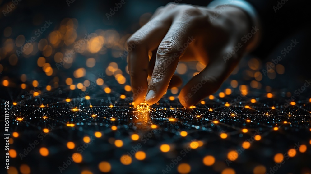 Poster businessman interacting with global networks representing the future of AI and metaverse.illustration