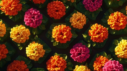 Fototapeta premium Vibrant Floral Display A Colorful Array of Zinnias in Bloom Captured from Above