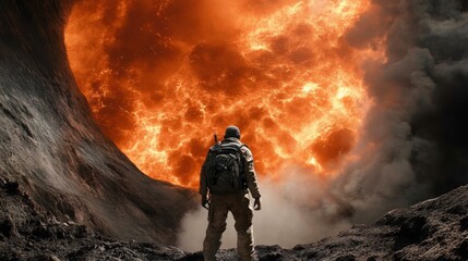 Man embraced by purple flames, a captivating display of heat and cool tones in abstract art design